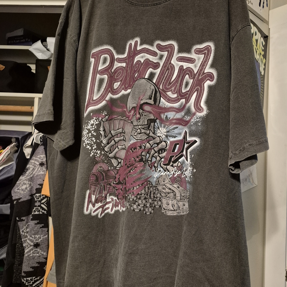 Better Luck Graphic Tee in Washed Gray with Red Accents - Unbranded